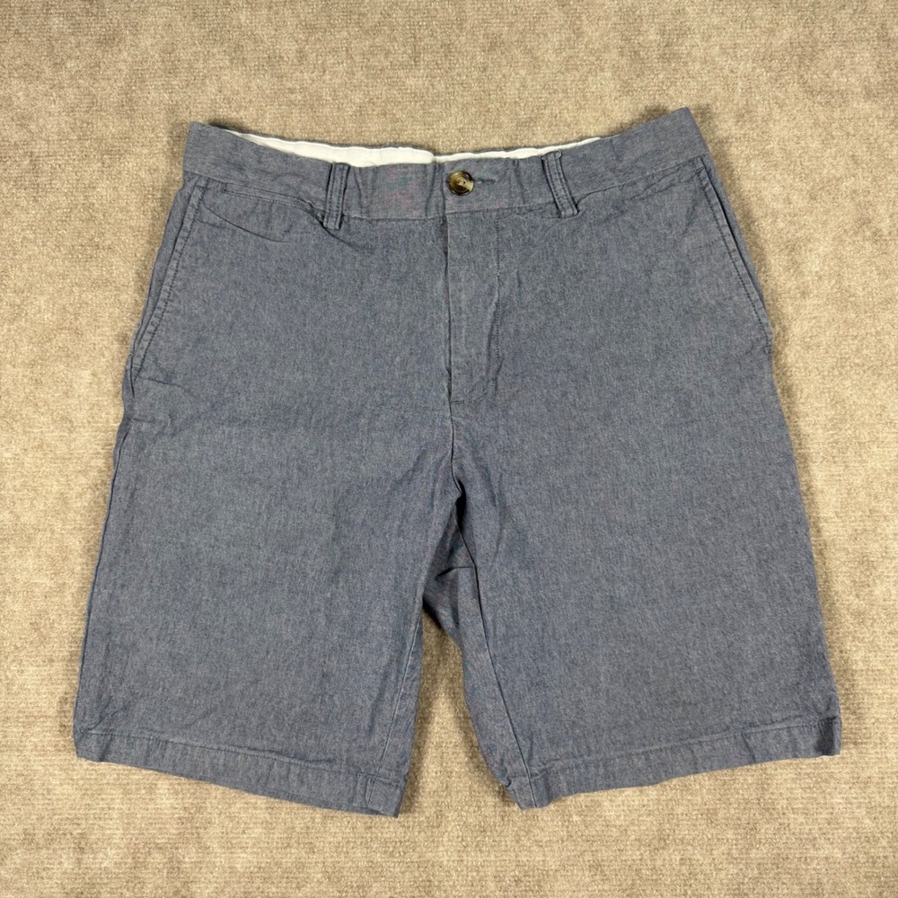 Old Navy Mens Ultimate Slim Built-In Flex Shorts 32 Blue Chambray Cotton Stretch